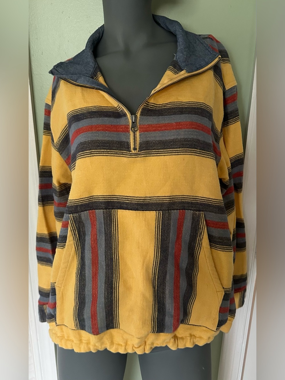 Pendleton Women's Ethnic Geometric Striped 1/4 Zip Collared Yellow Size M